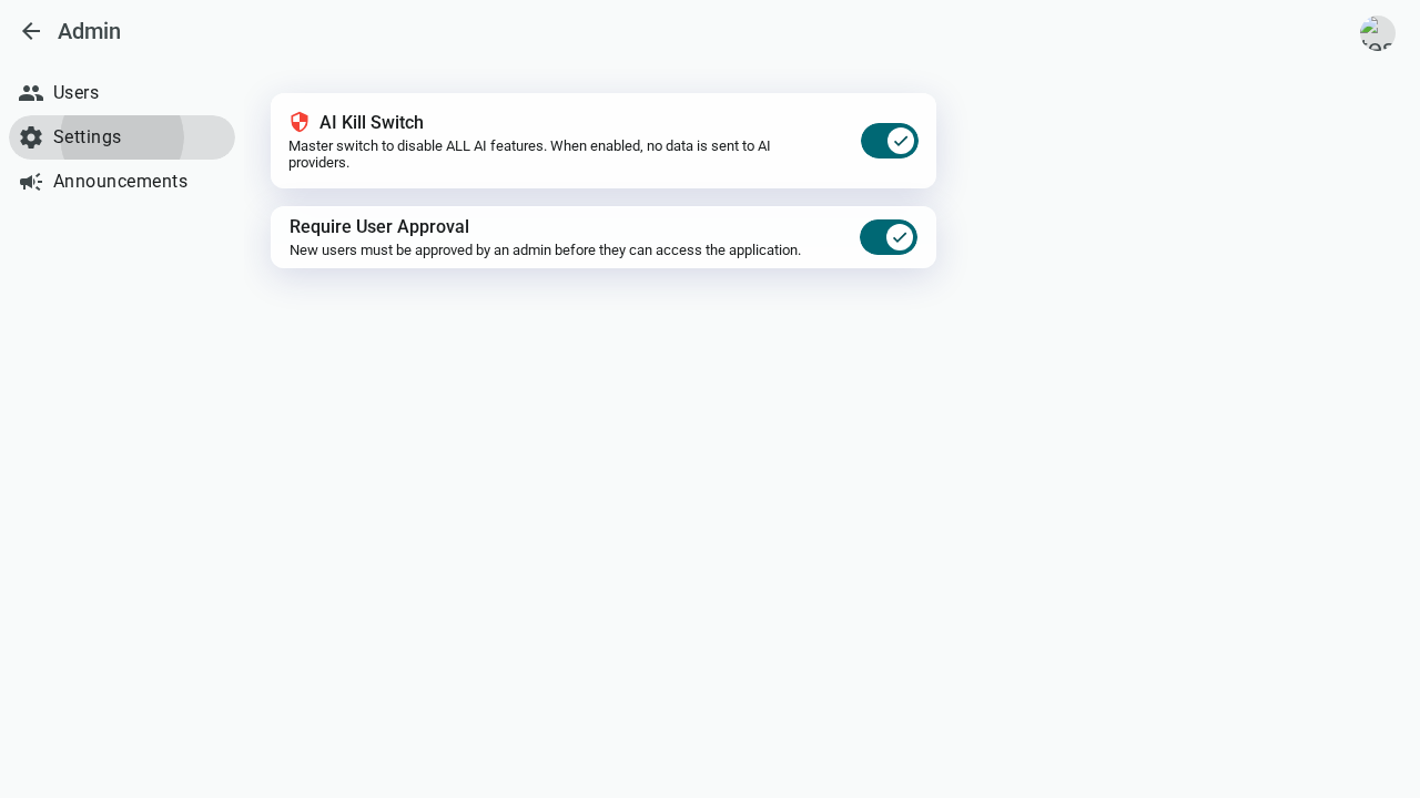 AI Kill Switch Settings in Admin Panel